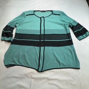 Ming Wang Women's Aqua Green Black Knit Cardigan Sweater Jacket‎